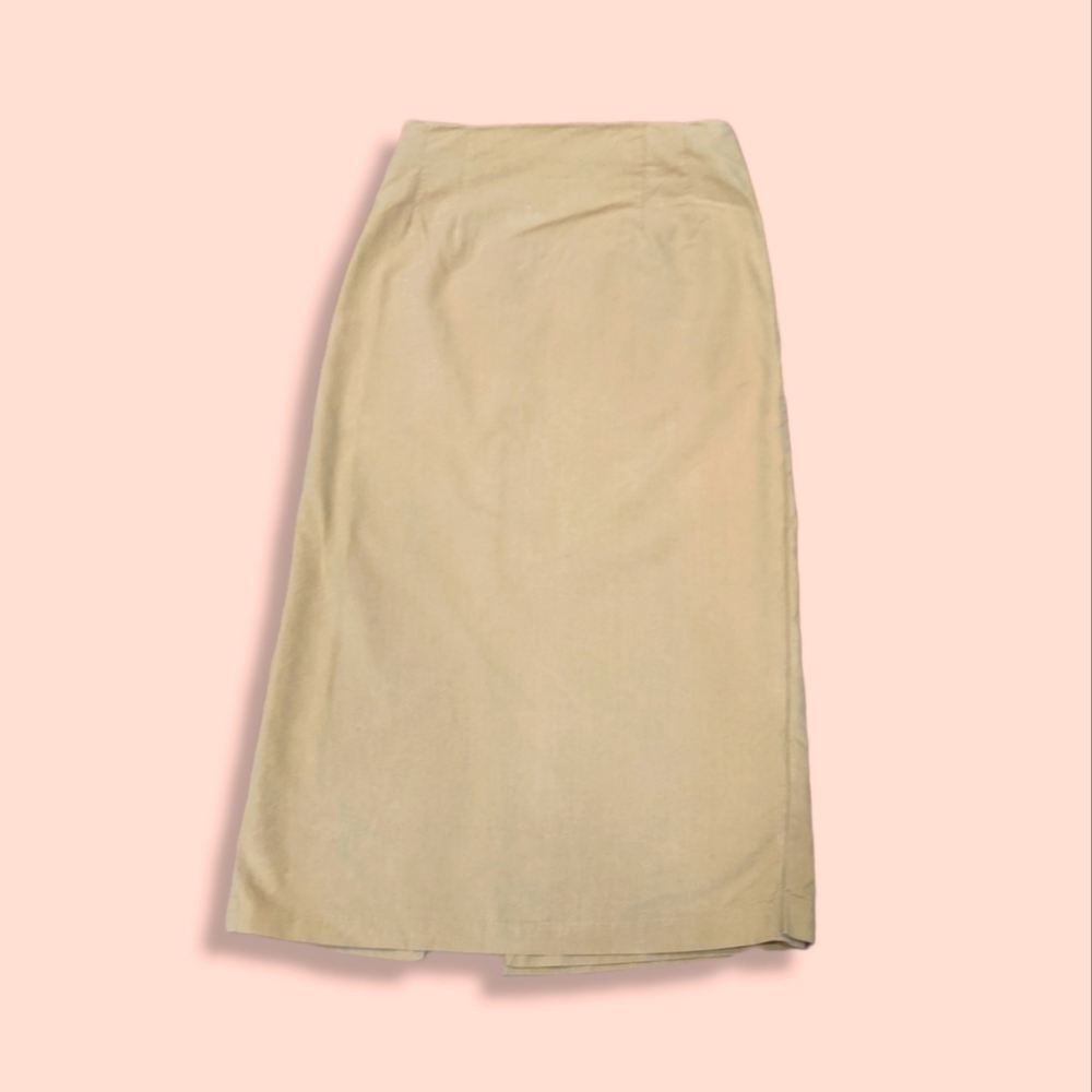 Korean Tan Brown Wrap Midi Skirt with Slit and Decorative Buttons Size S - Picture 2 of 12